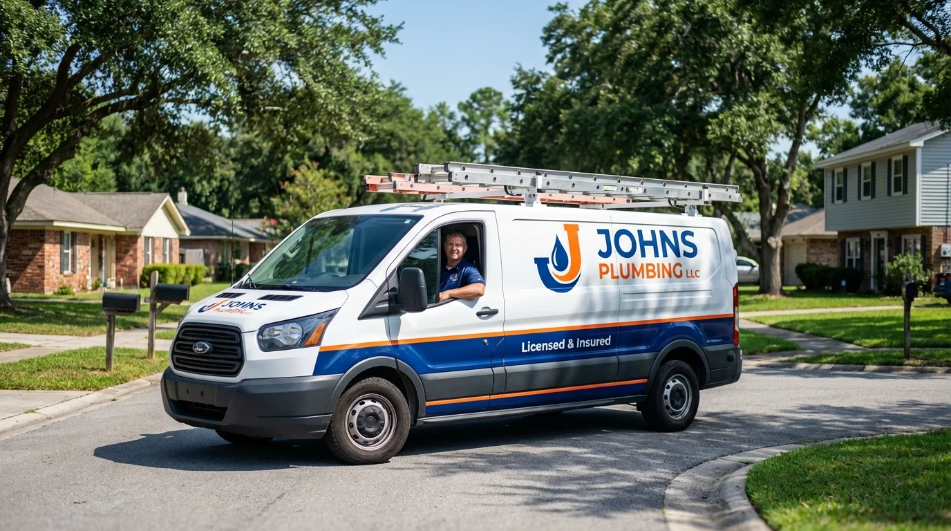Johns Plumbing LLC service van in Clark Mills, NY