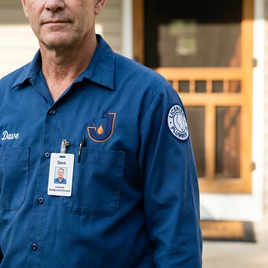 Licensed plumber showing ID badge in Clark Mills, NY