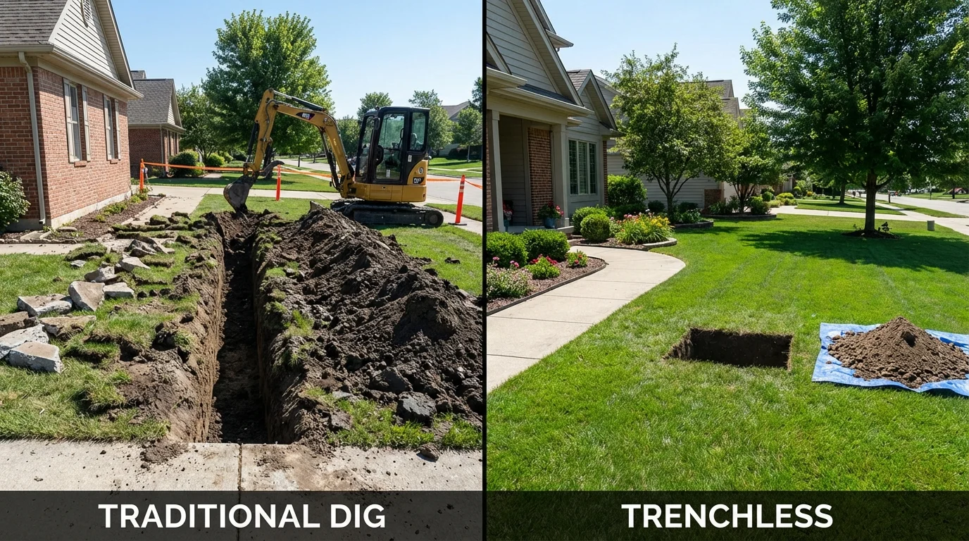 Trenchless sewer repair with minimal yard damage versus traditional excavation in Clark Mills, NY
